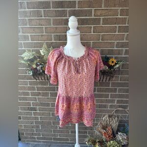Joy Joy Pink Floral Bohemian Blouse